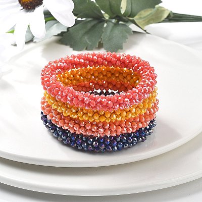 AB Color Plated Faceted Opaque Glass Beads Stretch Bracelets BJEW-S144-003D-1