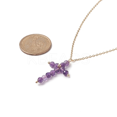 Natural Mixed Gemstone Beaded Cross Pendant Necklace NJEW-JN04236-1