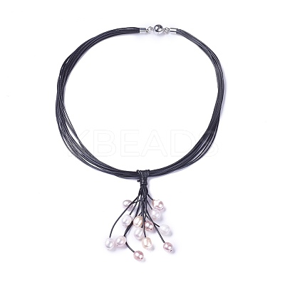 Waxed Cord Lariat Necklaces NJEW-L169-01B-1