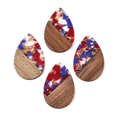 Transparent Resin & Walnut Wood Big Pendants RESI-T058-05H-1