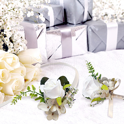 2Pcs 2 Style Silk Cloth Imitation Rose Corsage Boutonniere AJEW-CP0001-61A-1