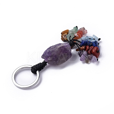 Natural Amethyst Nugget with Mixed Gemstone Chips Tassel Keychains KEYC-P012-02P-04-1