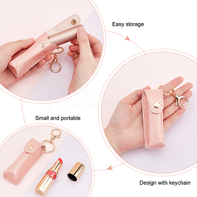 Portable Imitation Leather Lipstick Keychain Holder KEYC-WH0029-56B-1
