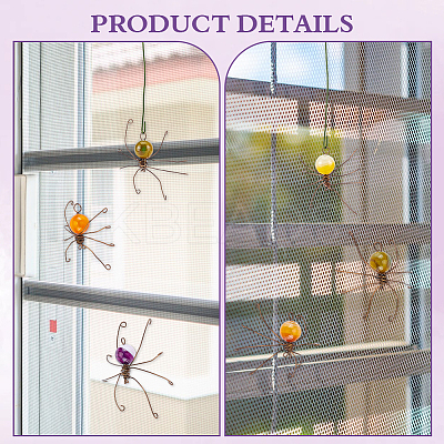 12Pcs 6 Colors Copper Wire Wrapped Natural Banded Agate Spider for Door Window Protection HJEW-NB00186-1