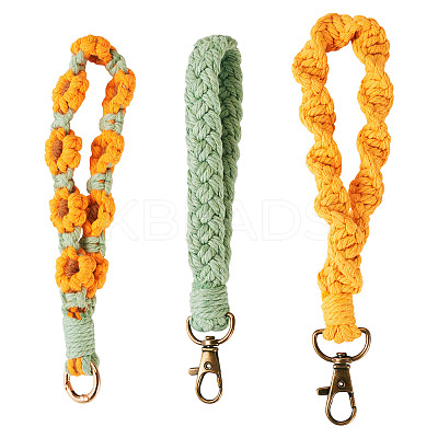 3Pcs 3 Style Cotton Handmade Braided Wrist Lanyard Pendant Decorations AJEW-TA0001-47B-1