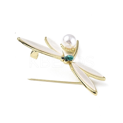 Rhinestonoe Dragonfly with Plastic Imitation Pearl Brooch Pin X-JEWB-I020-02LG-1