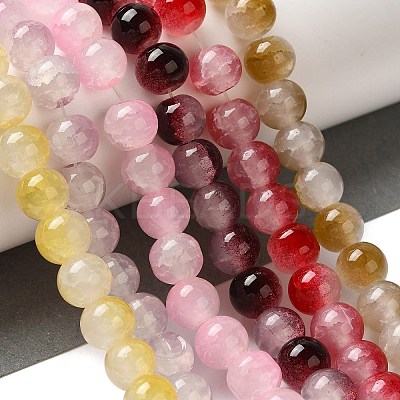 Crackle Baking Paint Imitation Jade Glass Beads Strands DGLA-T003-8mm-M-1