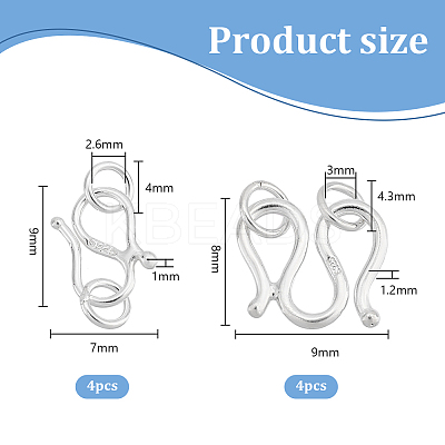 8Pcs 2 Styles 925 Sterling Silver Hook and S-Hook Clasps STER-PH0001-83-1