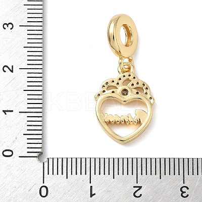 Brass Micro Pave Clear Cubic Zirconia European Dangle Charms KK-D502-09G-1
