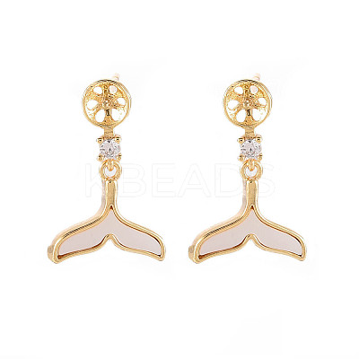 Brass Micro Pave Clear Cubic Zirconia Dangle Stud Earrings Findings KK-T062-80G-NF-1