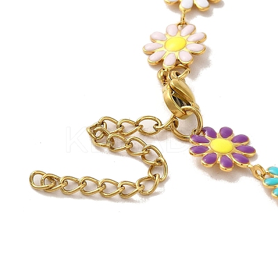 Enamel Daisy Link Chain Necklaces NJEW-B077-01G-1