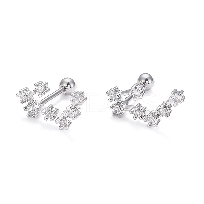 Brass Micro Pave Clear Cubic Zirconia Stud Earrings EJEW-F258-01E-P-1