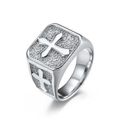 Square with Cross Pattern 304 Stainless Steel Finger Rings for Men FS-WGAC6B1-04-1