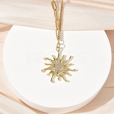 304 Stainless Steel Micro Pave Clear Cubic Zirconia Pendant Necklaces for Women LS-NJEW-Z103-01G-08-1