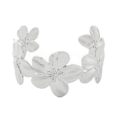 Flower Rack Plating Brass Open Cuff Bangles for Women BJEW-P322-05P-1