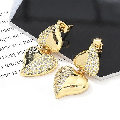 Rack Plating Brass Micro Pave Clear Cubic Zirconia Stud Earrings for Women EJEW-C125-21C-G-1