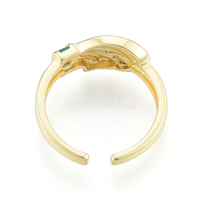 Cubic Zirconia Leaf Open Cuff Ring RJEW-N037-037-1