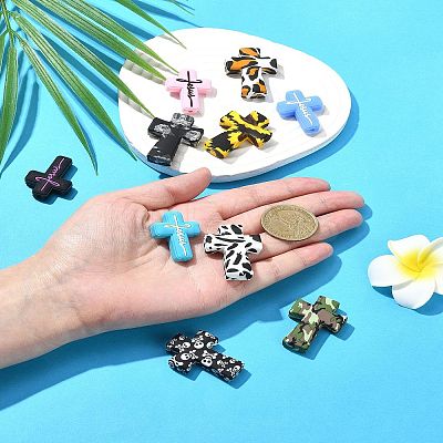10Pcs 10 Styles Cross Silicone Focal Beads SIL-YW0001-26-1