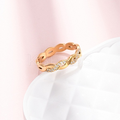304 Stainless Steel Clear Cubic Zirconia Wave Finger Rings for Women RJEW-Z115-02G-1