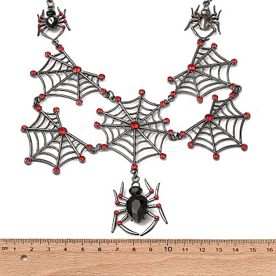 Halloween Spider Web Alloy Siam Rhinestone Bib Necklaces for Women LS-NJEW-P340-01B-1