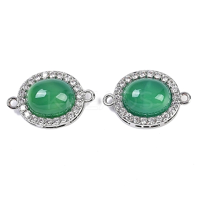 Natural Green Onyx Agate(Dyed & Heated) Oval Connector Charms KK-U043-50P-02-1