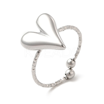 Non-Tarnish 304 Stainless Steel Heart Open Cuff Ring for Women RJEW-E066-09P-1