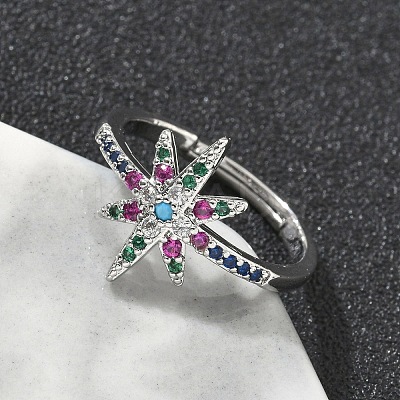 Brass Micro Pave Cubic Zirconia Finger Rings for Women RJEW-D322-03P-1