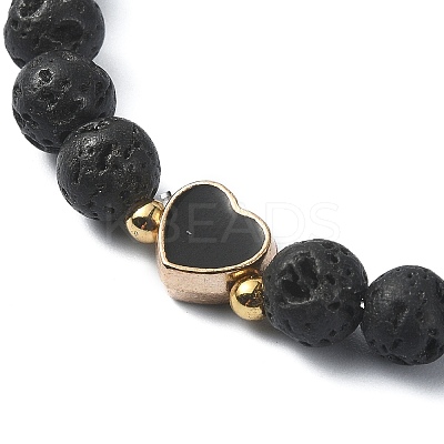 Natural Lava Rock Round Beaded Bracelets BJEW-JB09881-07-1