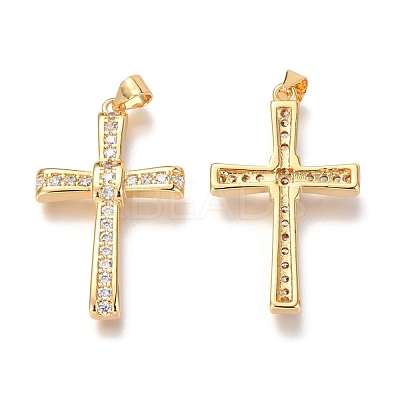 Brass Micro Pave Clear Cubic Zirconia Pendants ZIRC-O038-04G-1