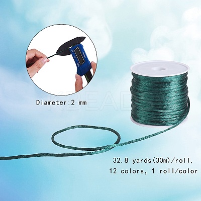 12 Rolls 12 Colors Nylon Satin Rattail Cords NWIR-SZ0001-03-1