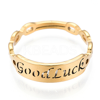 Ion Plating(IP) 304 Stainless Steel Word Good Luck Adjustable Ring for Women RJEW-T027-13G-1