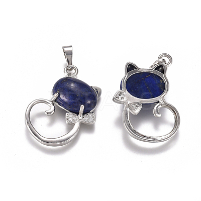Natural Lapis Lazuli Kitten Pendants G-L512-R01-1