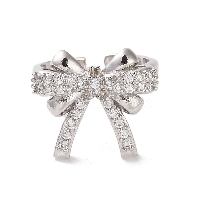 Brass Micro Pave Cubic Zirconia Open Cuff Ring RJEW-K256-58I-P-1