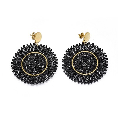 Handmade Woven Glass Beads Dangle Stud Earrings EJEW-F235-I04-1