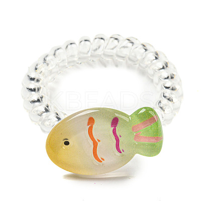 Summer Fish Resin Telephone Line Wire Elastic Hair Ties AJEW-U004-02C-1