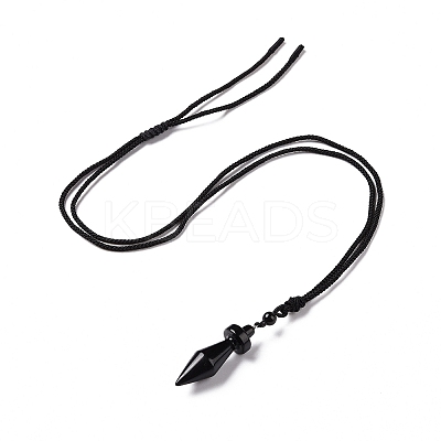 Gemstone Bullet Pendant Necklace with Nylon Cord for Women G-A210-03-1