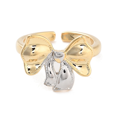 Brass Bowknot Open Cuff Ring for Women RJEW-C102-15GP-1