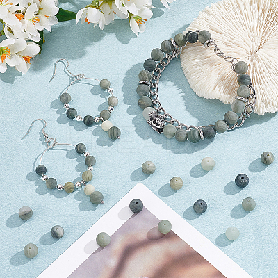 2 Strands Frosted Round Natural Green Rutilated Quartz Beads Strands G-OC0004-61A-1