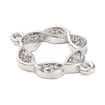 Brass Micro Pave Clear Cubic Zirconia Hollow Flower Connector Charms KK-L229-058P-1