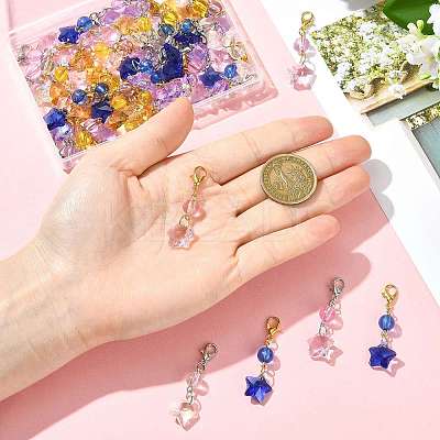 50Pcs Glass & Acrylic Star Pendant Decorations HJEW-FS00046-1