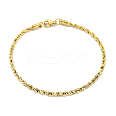 Ion Plating(IP) 3MM 304 Stainless Steel Rope Chain Bracelets for Women BJEW-R318-01G-1