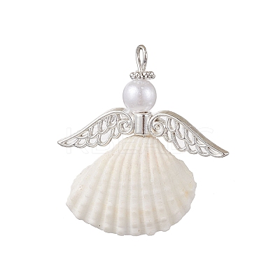 3Pcs 3 Styles Natural Shell Angel Pendants PALLOY-JF02833-1