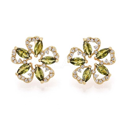 Flower Brass Micro Pave Cubic Zirconia Stud Earrings EJEW-F373-03G-1