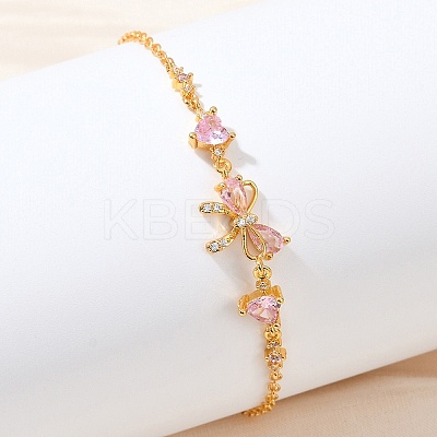 Brass Micro Pave Cubic Zirconia Link Bracelets BJEW-Z122-01G-1
