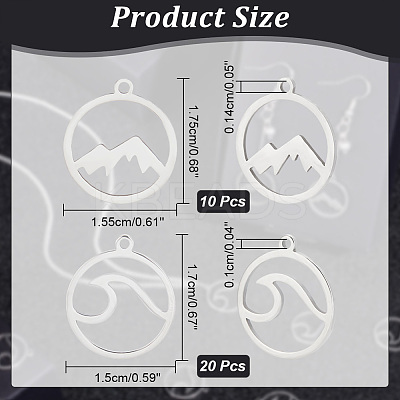 30Pcs 2 Styles 201 Stainless Steel Pendants STAS-AR0001-69-1