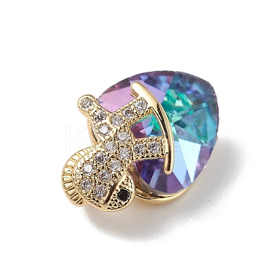 Real 18K Gold Plated Rack Plating Brass Micro Pave Clear Cubic Zirconia Pendants KK-C015-09G-07-1