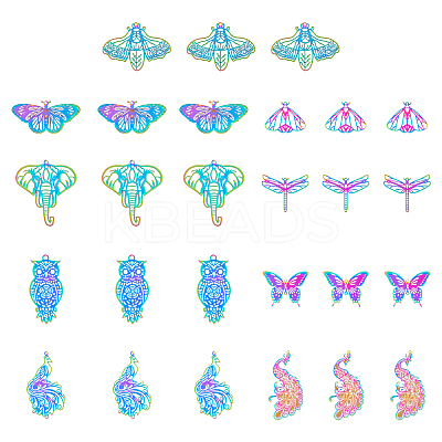 54Pcs 9 Style Ion Plating(IP) 201 Stainless Steel Filigree Pendants STAS-DC0014-74-1