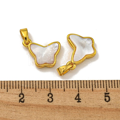 Rack Plating Brass Pave Natural White Shell Butterfly Charms KK-U025-01G-01-1