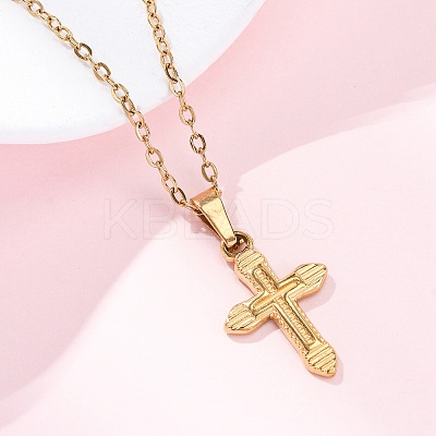 Cross 304 Stainless Steel Pendant Necklaces NJEW-H059-10G-1
