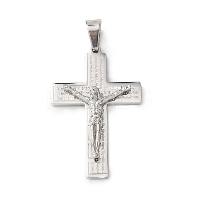304 Stainless Steel Religion Jesus Cross Pendants STAS-F323-07P-1